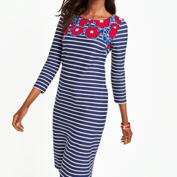 Talbots Dresses & Skirts - Talbots size Medium Stripes and Floral Colorful Knit Shift Blue Red Dress